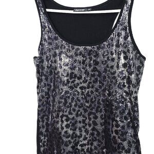 Apt 9 Tank Top Black Silver Sequin Sleeveless Blouse Womens Size XL Animal Print